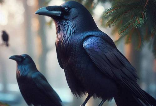 a splendid raven and crow