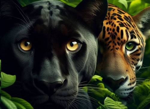 Panther and jaguar in the jungle