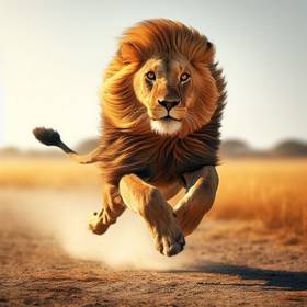 a lion running fast