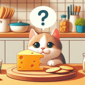 a cat eating cheese