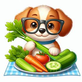 dog eating celery