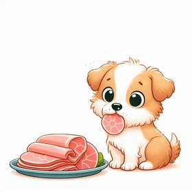 dog eating ham