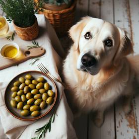 dog eating olives