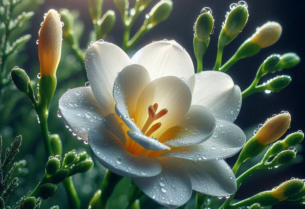 a white freesia flower