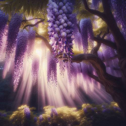 a magnificent wisteria tree with blue color